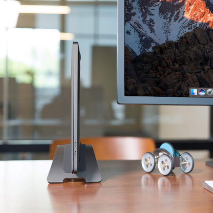 Bookarc for Macbook | Space-Saving Vertical Desktop Stand for Apple Notebooks (Space Grey)*Not Compatible with M1, See Insert Option to Update/Upgrade*