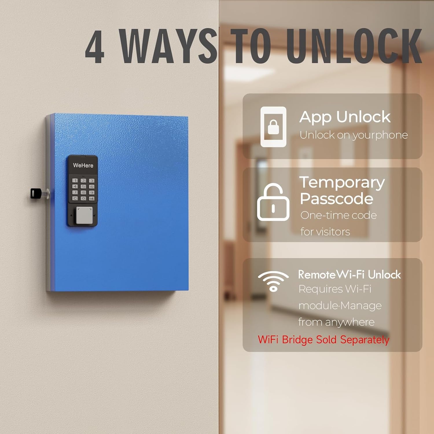 32-Key Smart Key Lock Box with Key Management App(Track Key Borrow/Return), Keypad, Bluetooth & Wifi Unlock (Sold Separately), Wall-Mount Commercial Key Cabinet for School, Rental, Office